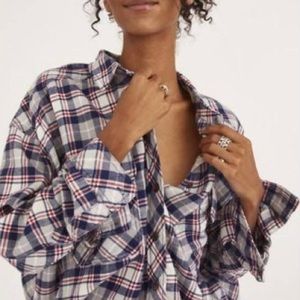 Red, white and blue Urban Outfitters Oversized Cropped Flannel top. NWT.